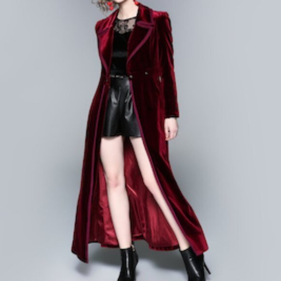 MSquared NWT Burgundy Velvet Lined Long Coat Sz XL - Picture 2 of 12